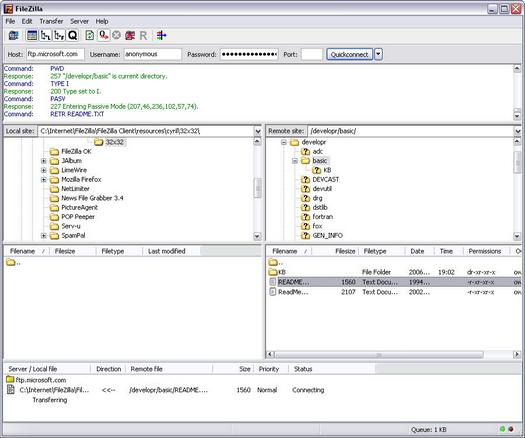 FileZilla 3.0.0 beta 1 screenshot (resized)