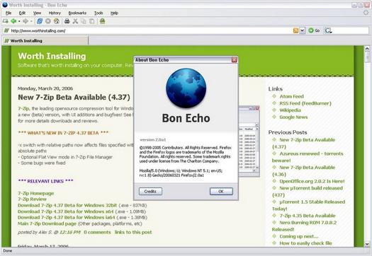 Mozilla Firefox Bon Echo screenshot (resized)