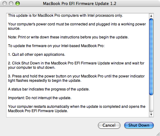 Apple MacBook Pro EFI Firmware Update 1.2