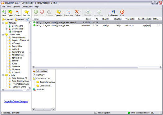 BitComet 0.77 screenshot (resized)