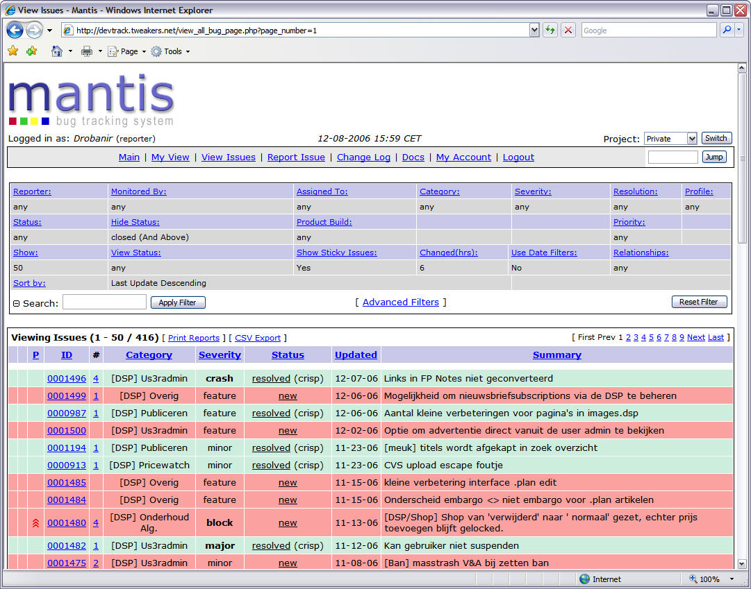 Mantis Bug Tracker screenshot