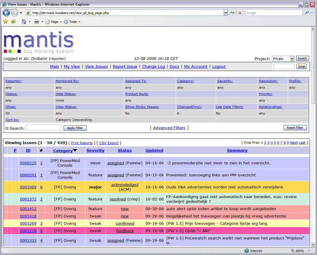 Mantis Bug Tracker screenshot