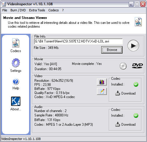 VideoInspector 1.10.1.108 screenshot