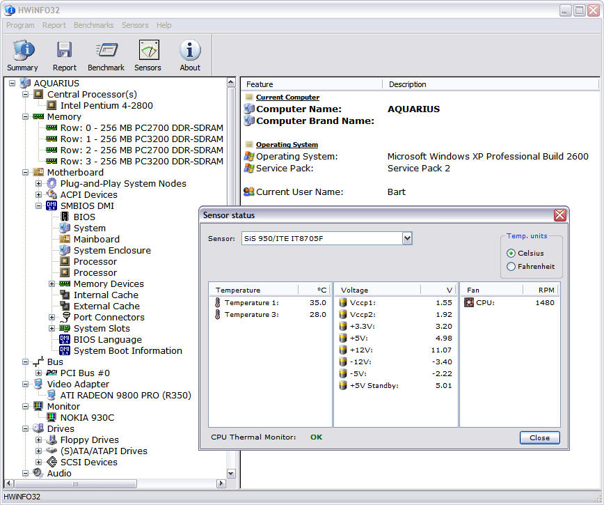 HWiNFO32 1.72 screenshot