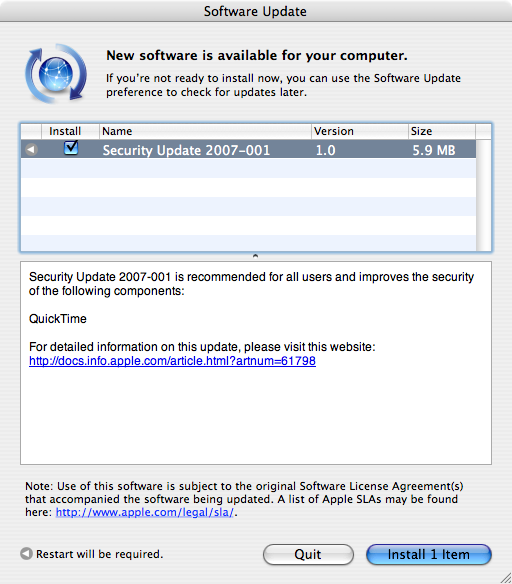 Apple Mac OS X Security Update 2007-001