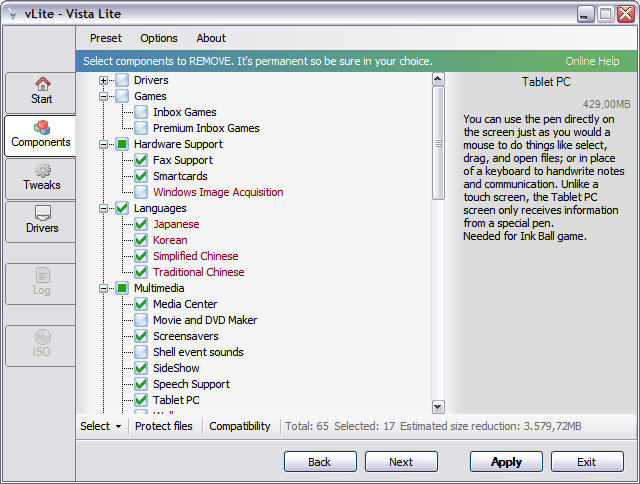 vLite 0.9 beta screenshot