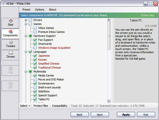 vLite 0.9 beta screenshot (resized)