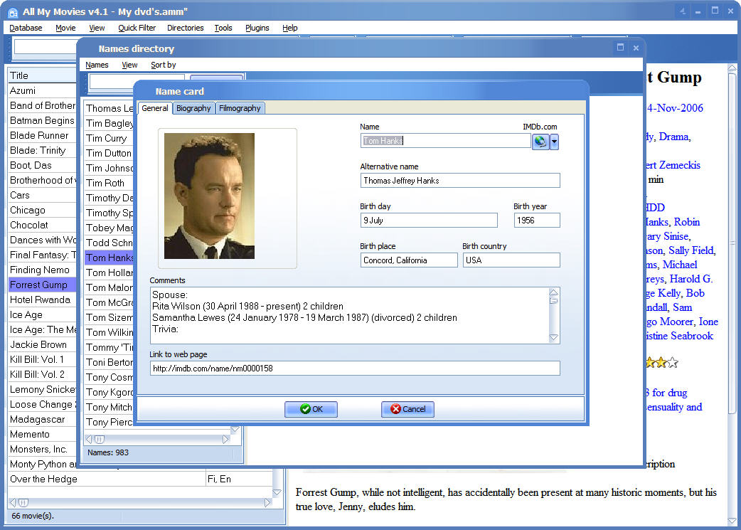 All My Movies 4.1 screenshot met details Tom Hanks