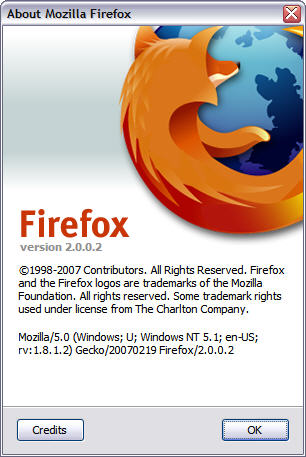 Mozilla Firefox 2.0.0.2 - about screensie