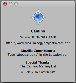 Mozilla Camino 1.0.4 - about