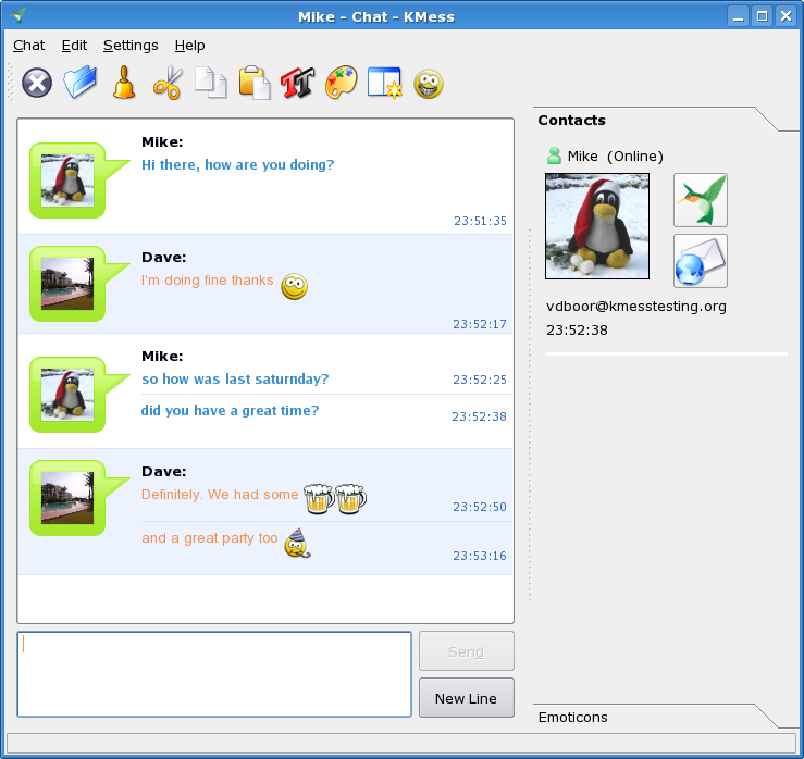 KMess 1.5-pre - 'Fresh' chat style.