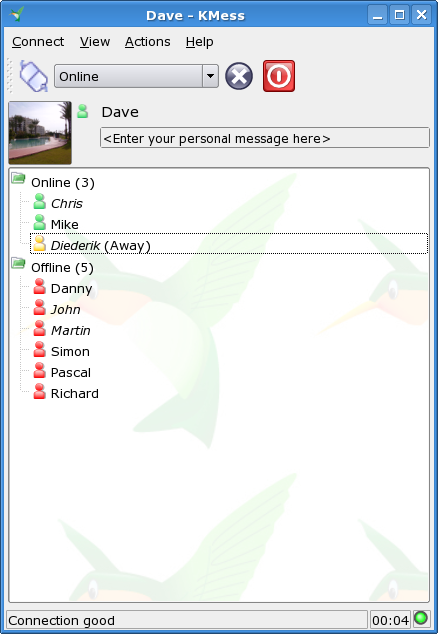 KMess 1.5-pre - contact list window