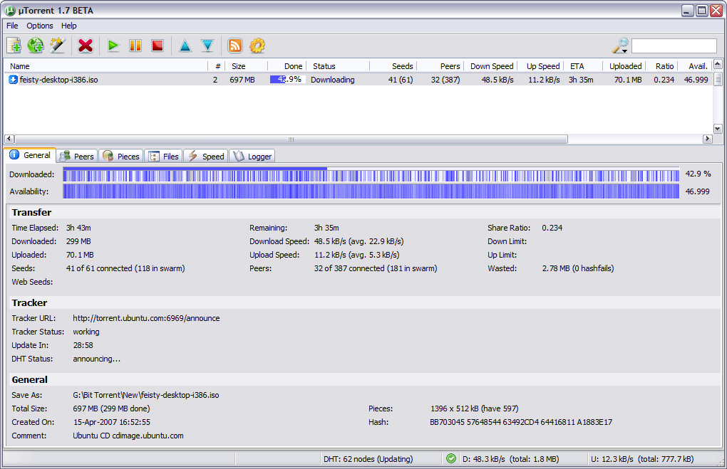 �Torrent 1.7 beta screenshot