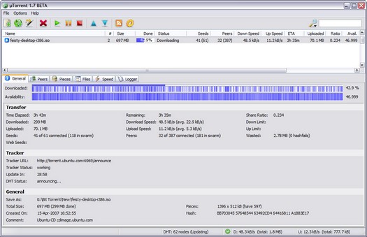 �Torrent 1.7 beta screenshot (resized)
