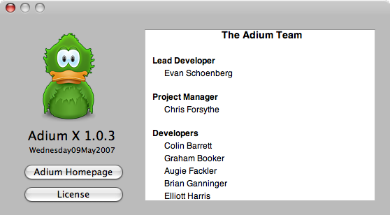 Adium X 1.0.3 - about