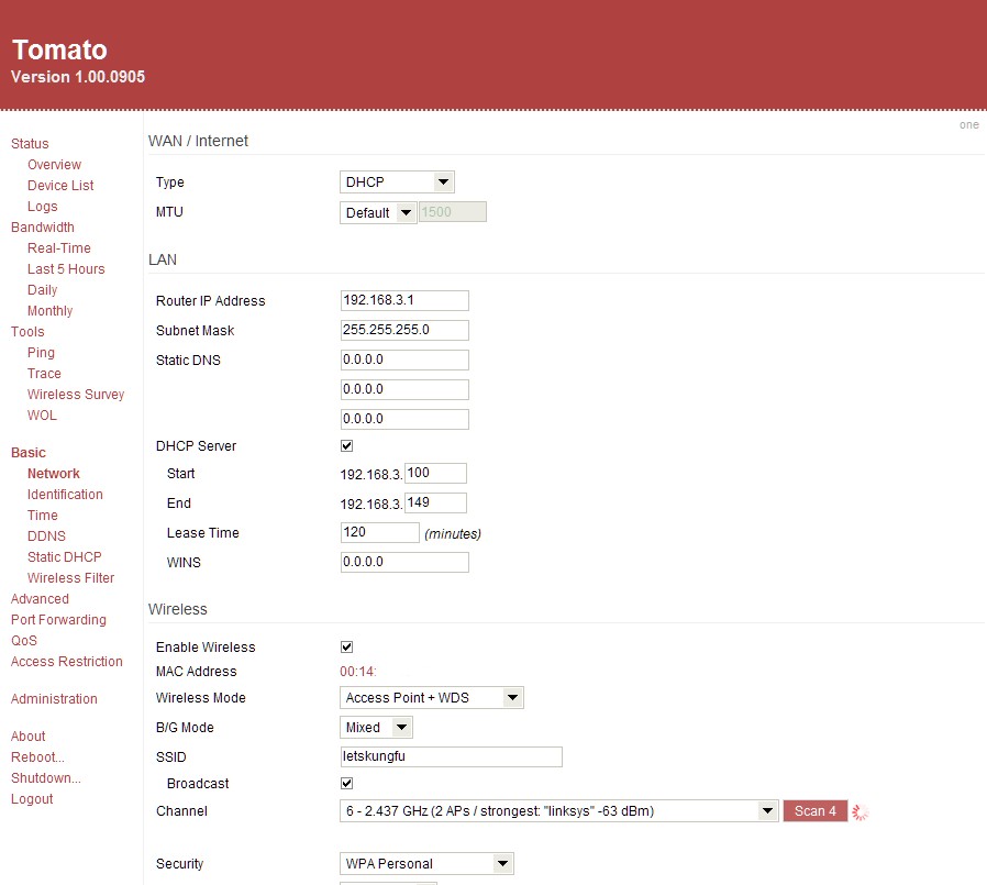 Tomato, Basic Network Setup screenshot