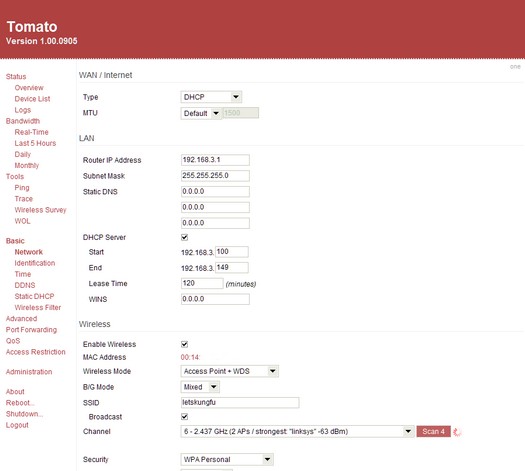 Tomato, Basic Network Setup screenshot (resized)