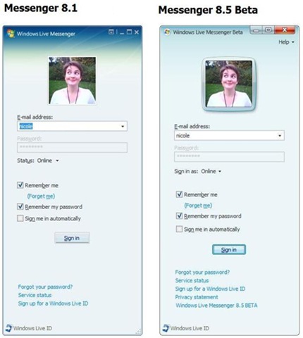Nieuwe uiterlijk van Windows Live Messenger 8.5