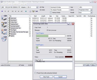 Exact Audio Copy 0.99 screenshot (410 pix)
