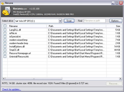 Recuva 1.03.100 screenshot (410 pix)