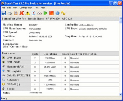 PassMark BurnInTest 5.0 screenshot (410 pix)