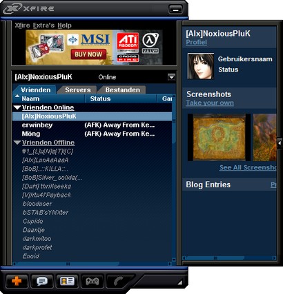 Xfire screenshot met nieuwe skin (410 pix)