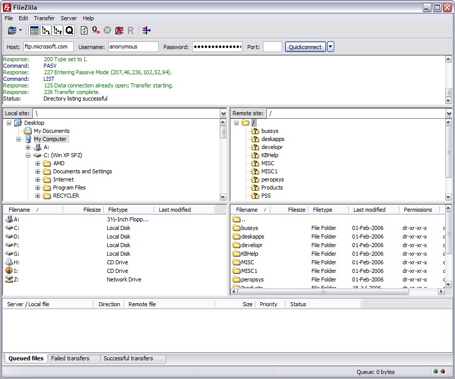 FileZilla 3.0.0 screenshot