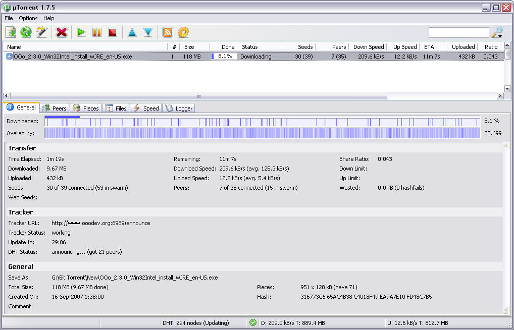 �Torrent 1.7.5 screenshot