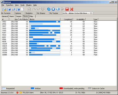 Azureus screenshot (410 pix)