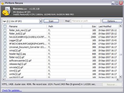 Recuva 1.05.118 screenshot (410 pix)