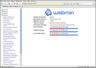 Webmin 1.380 screenshot (410 pix)