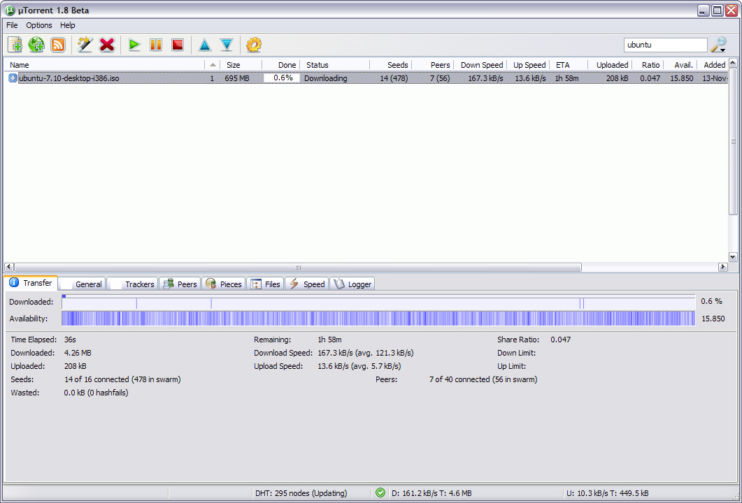 �Torrent 1.8 beta screenshot