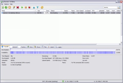 �Torrent 1.8 beta screenshot (410 pix)