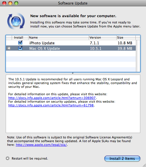Apple Mac OS X 10.5.1 - software updates