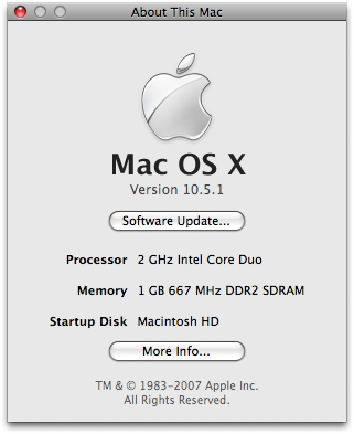 Apple Mac OS X 10.5.1 - about this mac