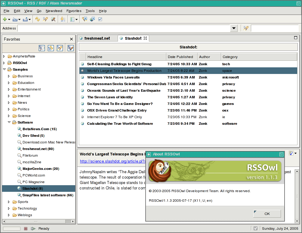 RSSOwl screenshot