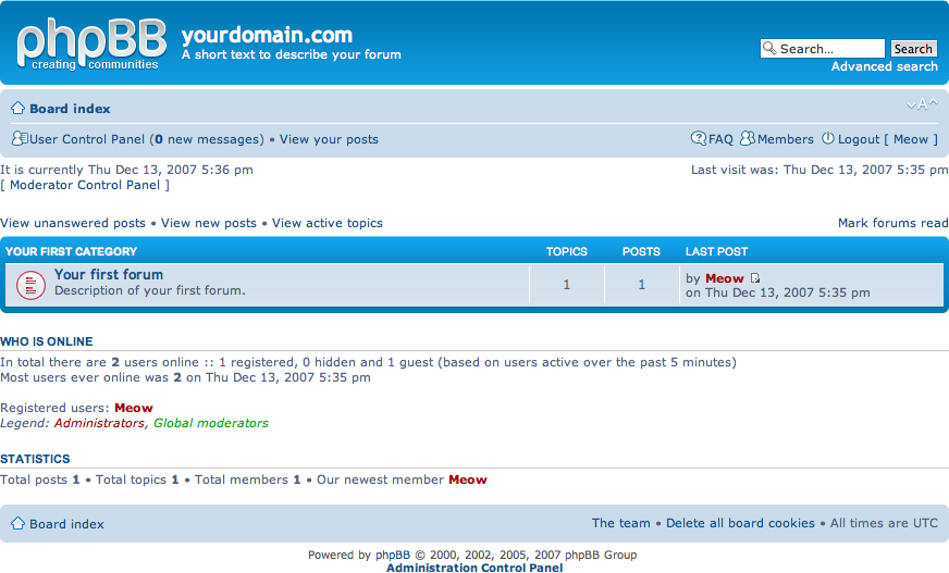 phpBB 3.00 default installation