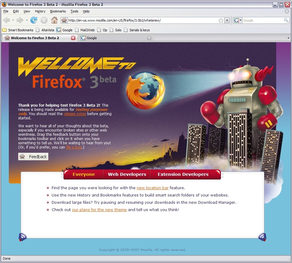 Mozilla Firefox 3.0 beta 2 screenshot