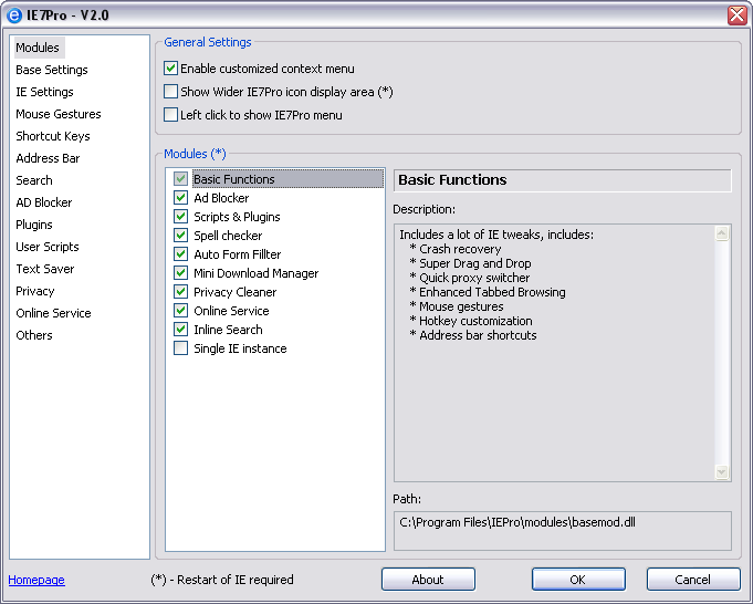 IE7pro 2.0 settings