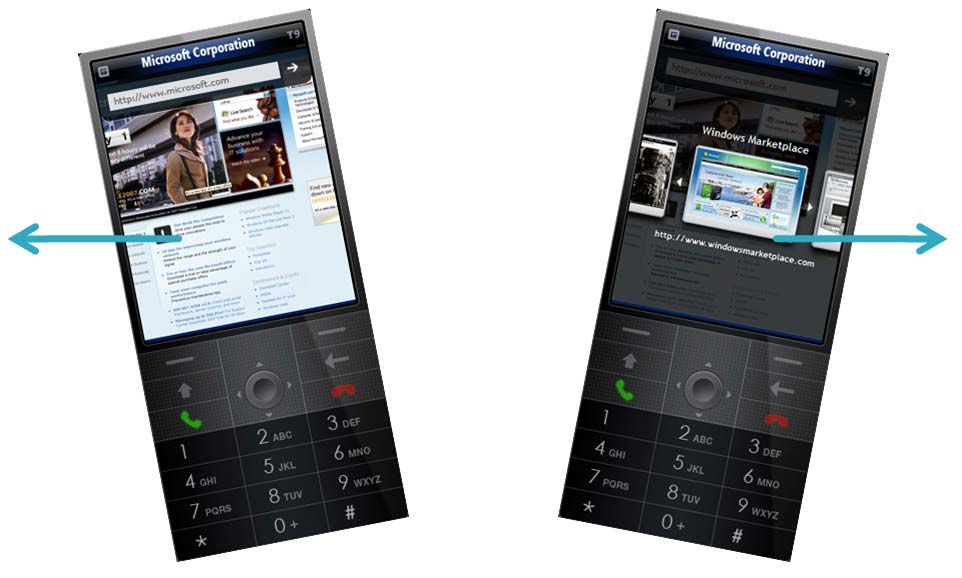 Windows Mobile 7 Internet Explorer motion gestures