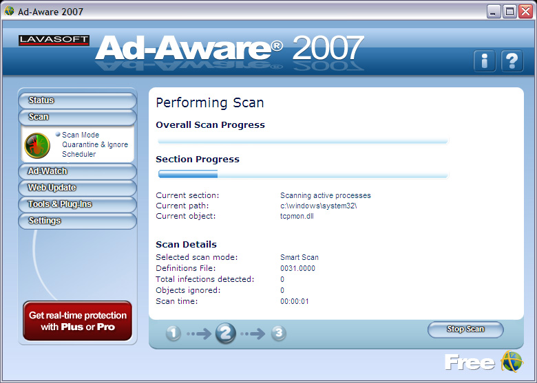 Ad-Aware 2007 - scan in progress