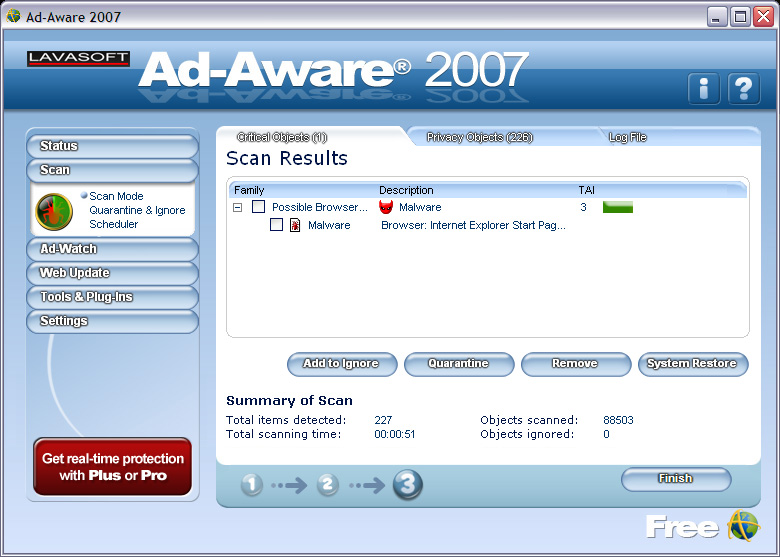 Ad-Aware 2007 - scan results