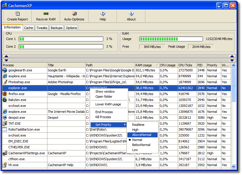 CachemanXP screenshot