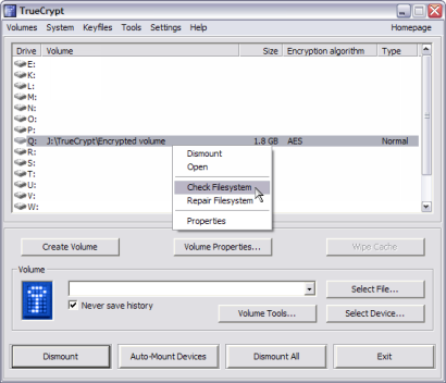 TrueCrypt screenshot (410 pix)