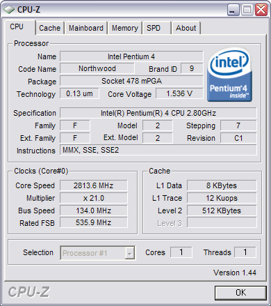 CPU-Z 1.44 screenshot