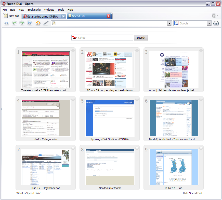 Opera 9.26 build 8835 - speed dial