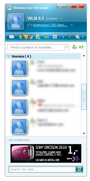 Windows Live Messenger 8.5 - hoofdscherm