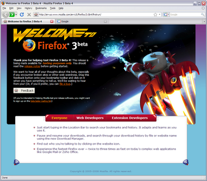 Mozilla Firefox 3.0 beta 4 screenshot (410 pix)