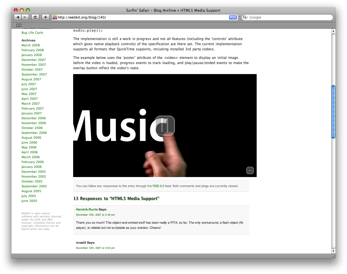 Apple Safari 3.1 - native ondersteuning video-element