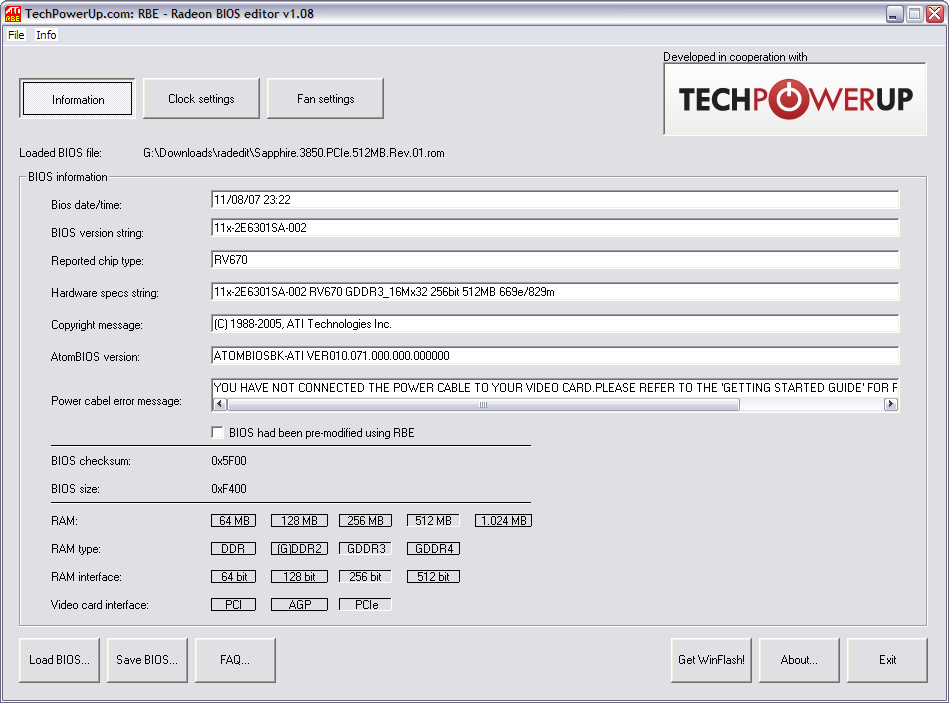 techPowerUp Radeon Bios Editor 1.08 screenshot